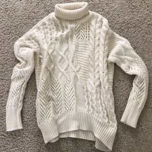 NWOT Athleta Bedford Cashmere Wool Cable Knit Turtleneck Sweater Dove Off White